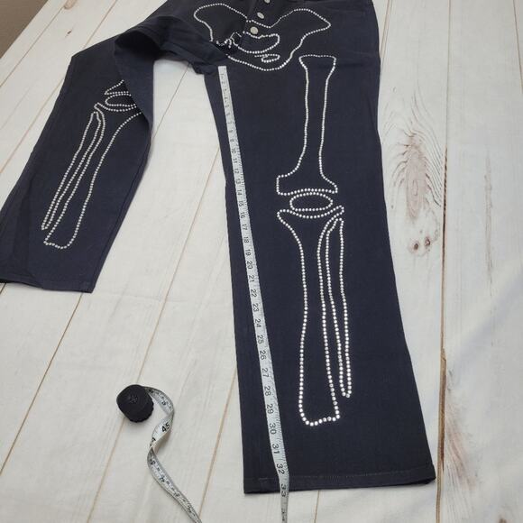 Salem7 black rhinestone bedazzled skeleton button fly pants jeans - Picture 10 of 11
